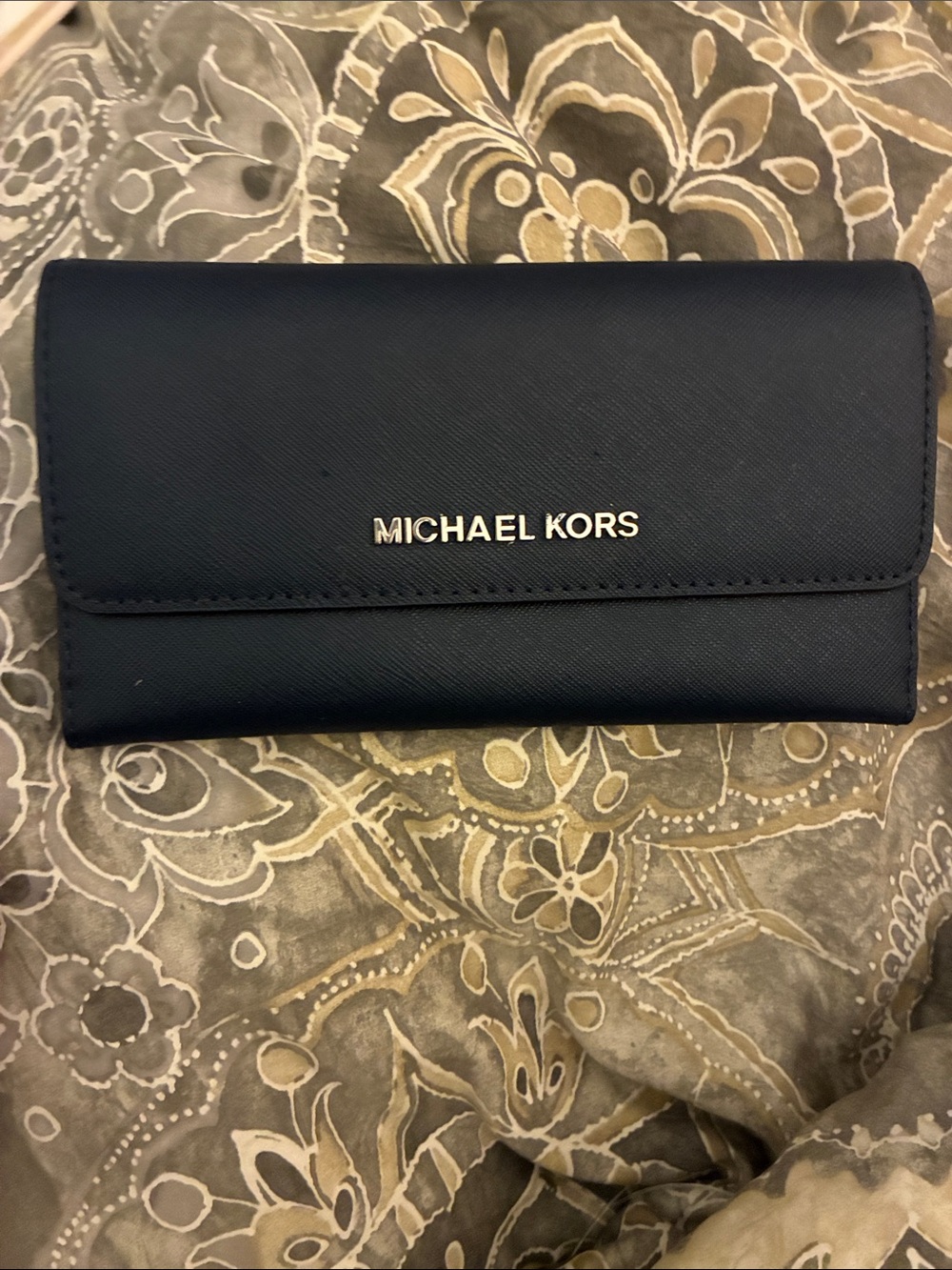Michael Kors Dark Navy Saffiano Continental Wallet with‎ Gold Logo